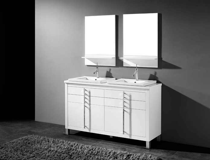Adornus Turin 60 inch White Double Sink Bathroom Vanity