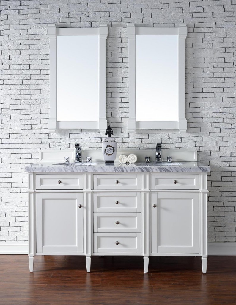 Abstron Contemporary 60 inch Double Sink Bathroom Vanity Cottage White Finish No Top
