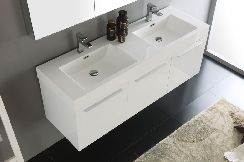 60 inch Wall Mounted Double Sink Modern Bathroom Vanity
